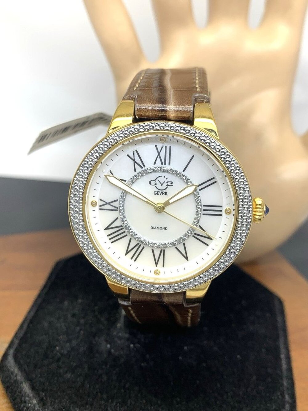 GV2 by Gevril Women's Watch 9142 Swiss Quartz Mother Of Pearl Dial Brown Leather